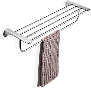 Shelf with Towel Rack, Premium Towel Shelf for Bathroom Wall Mounted, Upgrade 20-Inch Hotel Wall Mount Holder, 2-Tier, Rustproof, Large Storage, Modern Chrome
