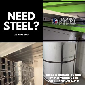 Texas Star Steel manufactures and gets the steel you need for your next project. Coils and Square Tubing by the truck load. Call Texas Star Steel at 915-275-4151 today! txstarsteelproducts@gmail.com www.txstarsteel.com | Texas Star Steel Metal Buildings