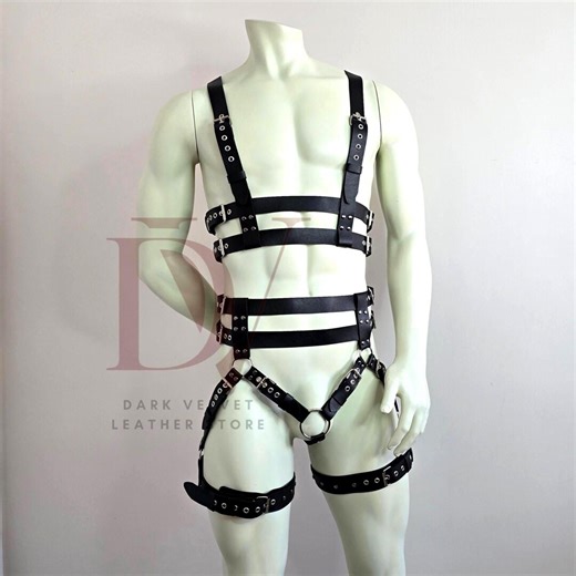 Handmade Leather Men's Harness Set: Strapon Harness, Chest & Thigh Straps - Etsy
