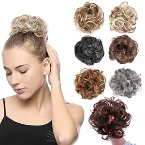 Messy Hair Bun Hair Pieces for Women & Men Chignon Donut Hair Pad Elastic Hair Rope Rubber Band Synthetic Hairpiece (Gray)