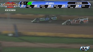 Nick Anvelink makes a last lap pass for the win on race leader James Giossi to pick up the $5K Month of Money win in the Late Models at Cedar Lake Speedway last weekend. Watch all of last weekends action at www.WatchFYE.tv. | Dirt Race Central