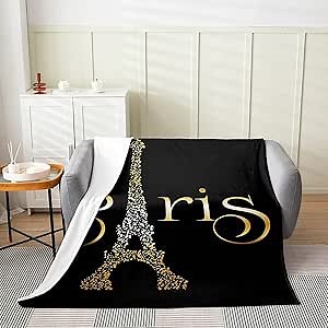 Feelyou Eiffel Tower All Season Bed Blanket,Golden Paris Tower Fleece Throw Blanket Flannel Fuzzy Blanket for Kids Boys Girls,French Paris Cityscape Microfiber Plush Blanket Room Decor Twin 60"x80"