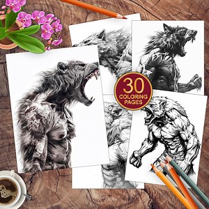 30 Werewolf Adult Coloring Pages | Halloween Coloring Pages | Werewolf Coloring Book | Printable Grayscale Books | Halloween Werewolf Pages - Etsy