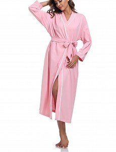 ANLIQI Women's 100% Cotton Robes Lightweight Long Bathrobe Kimono Robe for Women Soft Loungewear with Pockets (Pink,2X-Large)