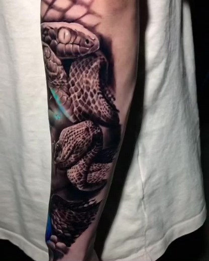 Realistic Snake Tattoo Showcase on Arm
