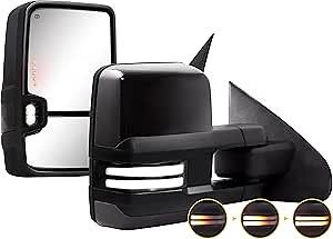 Sanooer Painted Black Towing Mirrors Compatible with 2014-2018 Chevy Silverado GMC Sierra with Switchback Dynamic Turn Light Running Lights Power Glass Backup Heated Pair