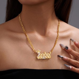 Custom Gothic Name Necklace, Crown Heart Pendant, Two-tone - Etsy Canada