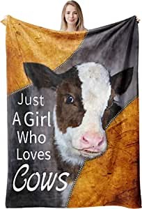 Cows Print Throw Blanket Just A Girls Who Loves Cow Gifts Blankets for Teen Girls Boys Soft Throw for Decor Bedroom Sofa