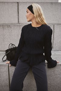 Woven Smocked Detail Blouse Black