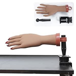 Practice Hand for Acrylic Nails Fake Hand to Practice Fake Nails Practice Hand Mannequin Hands for Nails Practice Nail Art Hand Training Practice Hands with Clamp Holder(Dark Hand)