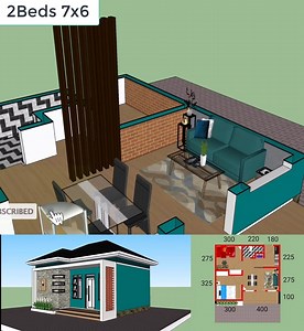23x20 Small Home Designs 7x6 Meter 2 Beds 1 bath Houseplans-3d.com | Just 4you