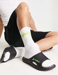 Rider Bay slider sandals in black/grey | ASOS