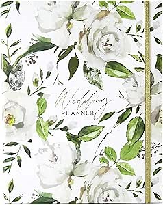 Wedding Planner Book and Organizer for Brides with Gift Box | Engagement Gift for Couples | Hardcover Bridal Planning Journal Notebook | White & Flowers