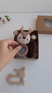 Deer Baby Toy With Macrame Holder, Woodland Baby Shower Gift Set, Personalized Wooden Grabber Toy - Etsy