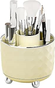 DASITON Makeup Brush Holder Organizer,360°Rotating Makeup Organizer and Storage,Spinning Cosmetic Organizer Pen Holder,Makeup Brushes Holder for Vanity Desktop Bathroom Countertop(Cream 01)