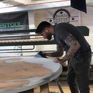 Finish sanding with Festool #sanding #epoxytable #epoxy #table #roundtable #handmade #cooltools #festool #woodworking #woodworkerlife #hamilton #toronto #vancouver #nyc #rusticdesignsbyrich | Rustic Designs by Rich