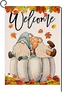 Fall Pumpkin Garden Flag 12x18 Vertical Double Sided Autumn Maple Leaves Gnomes Welcome Thanksgiving Outside Decorations Burlap Yard Flag BW181