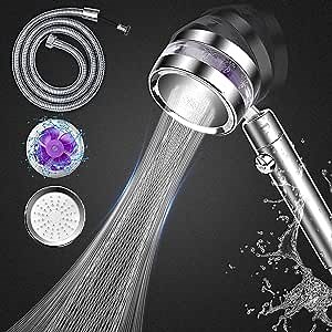 High Pressure Shower Heads with Hose, Vortex Shower Head with Handheld, Hydro Jet Shower Head with Turbo Fan, High Pressure and Rainfall Shower 2 Kinds of Panel, 360 Rotatable Detachable Water Saving
