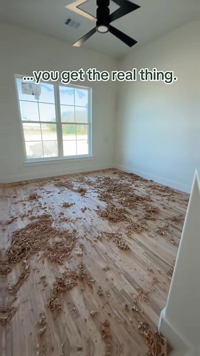 Hand-scraped hardwood floors — and we mean literal hand-scraped. Huge shoutout to our floor crew! #handscrapedfloors #handscrapedhardwood #canyoncreektexas | Canyon Creek Homes