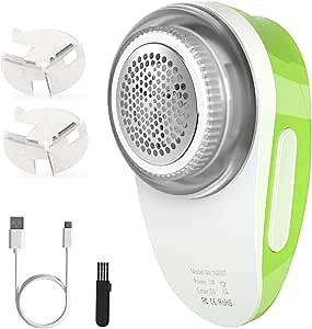 Fabric Shaver-Fuzz Remover, Rechargeable Lint Shaver, Electric Sweater Shaver Fuzz Remover for Clothes and Couch with 2 Replaceable Stainless Steel Blades(Green)