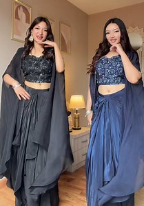 Indo western , drape saree and more party wear designs are available . Visit our store or shop online 📍ktm jadibuti manohara pool 🦢Instagram: ethnicbulwark Contact or whatsapp us : 9851219308 #fyp #festiveoutfit #kurthanepal #indowestern #umbrellakurtha