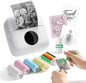 Mini Sticker Printer, Notebuddy Mini Portable Printer for iOS Android, Thermal Bluetooth Printer Machine, Inkless Pocket Label Maker Gift for DIY/Notes (with Colorful Paper, 5pens) White