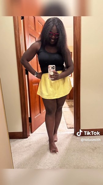 @abercrombie casual fit. I find myself reaching for skorts and tank tops lately. This outfit is comfortable, cute, and summer ready! I am wearing a medium in the skirt and essential tank! These tank tops were finally restocked and I got them in every single color. Such a flattering cut and fit. #tolasmith #dailyfit #summervibes #miniskirt #skort #yellow #skirtwithpockets #abercrombie #ypb #midsize #midsizefashion #summerstyle #casualfashion #casualstyle #fitcheck