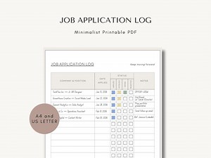 Minimalist Printable Job Application Log, Employment Tracker PDF and Career Search Planner Insert