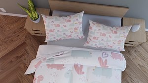 Cartoon Dino Fitted Sheet Queen, Pink Green Dinosaur Bedding Set Cute Jungle Dino Bed Sheet Set for Kids Boys Girls Cute Rainbow Bed Cover with 2 Pillow Case (No Flat Sheet)