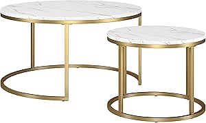 Henn&Hart Watson Coffee Table, 35" and 22" Wide, Gold/White