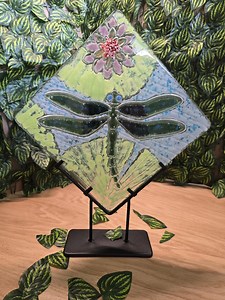 Dragonfly & Lotus Fused Glass Garden Art. 8x8. Metal Stand Included. Free Shipping - Etsy Canada