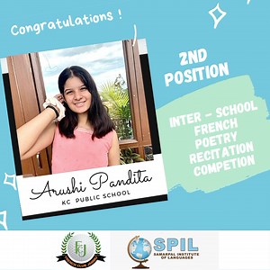 Arushi Pandita from KC Public School,Jammu bagged the 2nd position in the Inter School French Poetry Recitation Competition orgainsed by French Club & SPIL. | French Club Jammu | Facebook