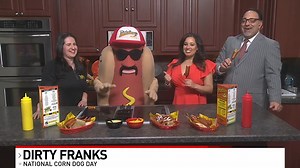 2.7K views · 27 reactions | Stop by Dirty Frank's Hot Dog Palace today to celebrate National CORN DOG Day! Tom Bosco & Sefenech Henok took a bite and tried a side of funnel cake fries! | Good Day Columbus | Facebook
