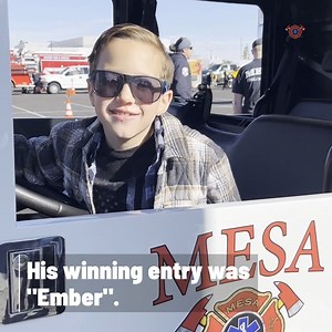 7.1K views · 209 reactions | We are proud to announce the winner of our mini truck naming contest! Congrats to Dominik! His entry, Ember, was selected as the winner. He rode in Ember at the East Valley Dr. MLK Jr. Parade.  #ContestWinner #EmberTheMiniFireTruck #MFMD #MLKParade | Mesa Fire and Medical Department | Facebook