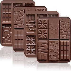 Chocolate Bar Molds Silicone 6 shapes in 1, Small Chocolate Molds for Candy Bar Wax Melts Break Apart Molds DIY Homemade BPA Free Non-stick Cute 3D Molds Food Grade Easy Release - Pack of 4