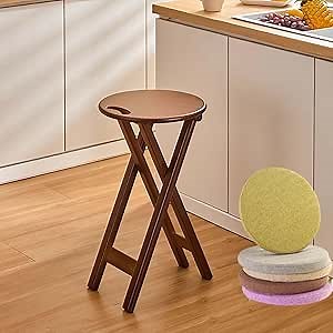 Folding Bar Stool 24.8 Inches Foldable Kitchen Bar Stool for Adults Counter Height Barstools Backless Folding High Stools for Outdoor Kitchen Island with Handle and Chair Cushion (1)