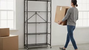 ALANNG 40" W Foldable 5-Tier Storage Shelves with Wheels, Adjustable & Removable Metal Rack, Heavy Duty Rolling Organizer for Kitchen, Garage, Closet, Pantry, and Office (Black,3 Pack)