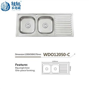 [Hot Item] Walnut Stainless Steel Sink Double Bowl with Drain Kitchen Sink Wdo12050-C