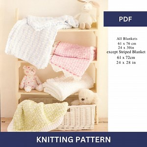 Snuggly and Soft Knitted Baby Blankets - Stripped and Plain Versions - Vintage Knitting Pattern - PDF Download - Etsy UK
