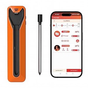Wireless Meat Thermometer with Bluetooth | Remote Smart 500FT | iOS & Android App | Premium Oven Safe Waterproof Probe for Grilling, Smoking,Cooking, BBQ | Fire