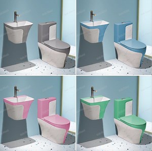 [Hot Item] Hot Selling Multi Color Round One Piece Toilet Wall Hung Basin Set Commode Bano Inodoro Bathroom Ceramic Wc Toilet