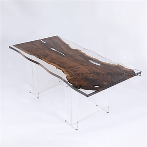 [Hot Item] Olive / Live Edge Solid Wood Dining Table with Resin