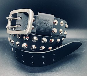 Black Leather Studded Belt | Double Prong Buckle | Handmade - Etsy