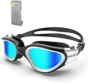 YAKAON Kids Swim Goggles 6-14, Wide View, Anti-Fog, Polarized/Non-Polarized Lenses & Leak-Proof Seal for Boys/Girls