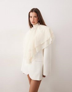 Noughts & Kisses chiffon ruffle high neck poncho blouse in cream | ASOS