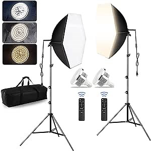 BEIYANG Softbox Photography Lighting Kit for Studio Light, Professional Continuous Soft Box with 2PCS E27 Bulbs, 2PCS Hexagonal Soft Light Box Set with Carry Bag for Photo Shooting, Video Recording