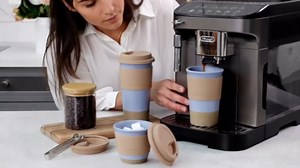 Nucookery Ceramic Travel Coffee Mug Set, Coffee Tumbler with Silicone Lid and Non-Slip Sleeve, Unique To Go Mug, Gifts for Women & Men, Microwave Safe Cappuccino, Tea, Latte, Iced-Coffee Cups, White