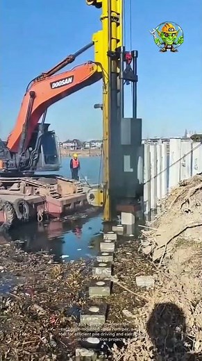 Excavator Mounted Vibro Hammer in Action | Construction Piling Equipment