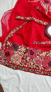 Muslin Saree all over colorful embroidery In Red Color Fawn Original | Fawn