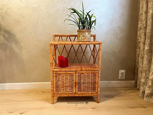 Small Bookshelf, Bedside Table, Wicker Small Cabinet With Doors, Rattan Night Stand, Storage Shelf, Plant Shelf, Natural Handmade Furniture - Etsy